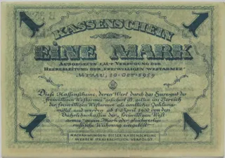 Latvian notgeld 1 Marka, 1919 reverse